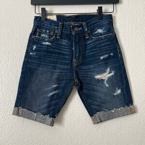 Abercrombie Kids Boys Distressed Destroyed Denim Jean Shorts Cuffed Dark Wash